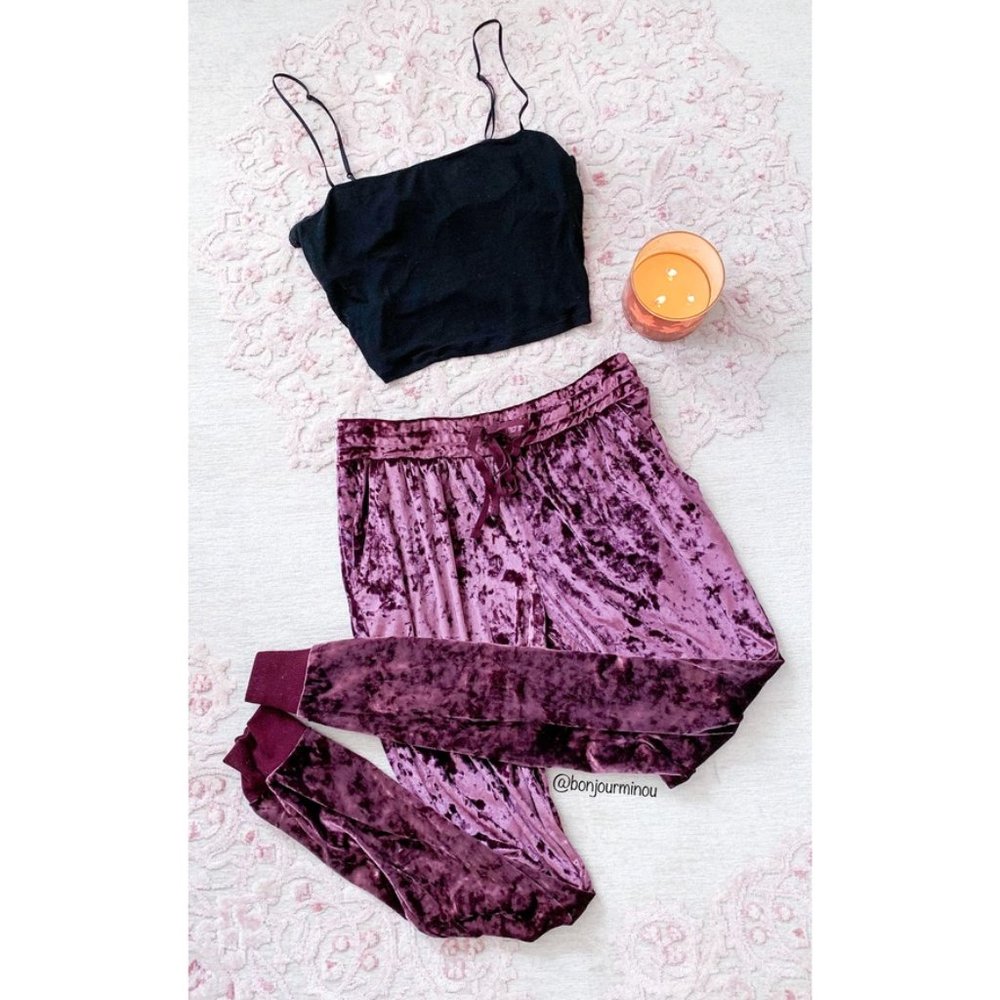 Burgundy Velour Jogger Drawstring Pajama Pants M